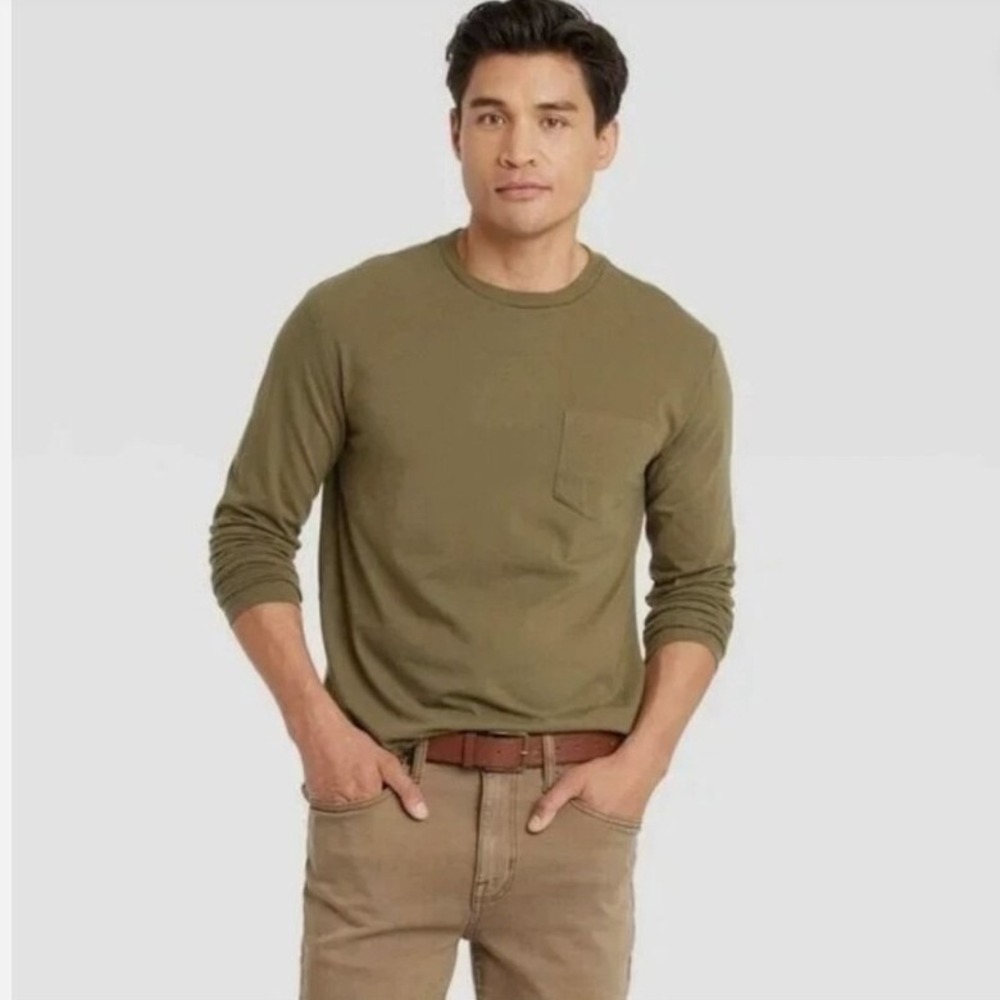 Goodfellow & Co Mens Shirt Long Sleeve Pocket Tee Green Vintage Collection M